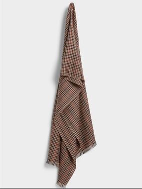 Patterned brown pure wool check lightweight scarf NWT